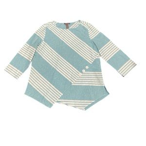 sharon young top XL Blue White Striped Contemporary A- Line Linen